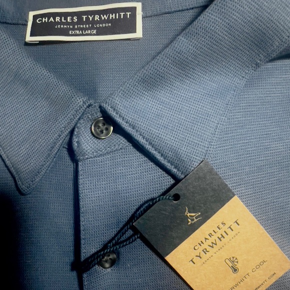 NWT Charles Tyrwhitt Performance Semi Plain Polo in Steel Blue Size XL - Picture 7 of 13